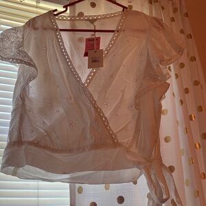 Marshalls White Embroidered Wrap Blouse